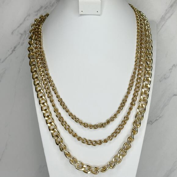 Chunky Multi Strand Draped Chain Link Gold Tone Necklace 25.5-28" ✨ - Picture 1 of 9